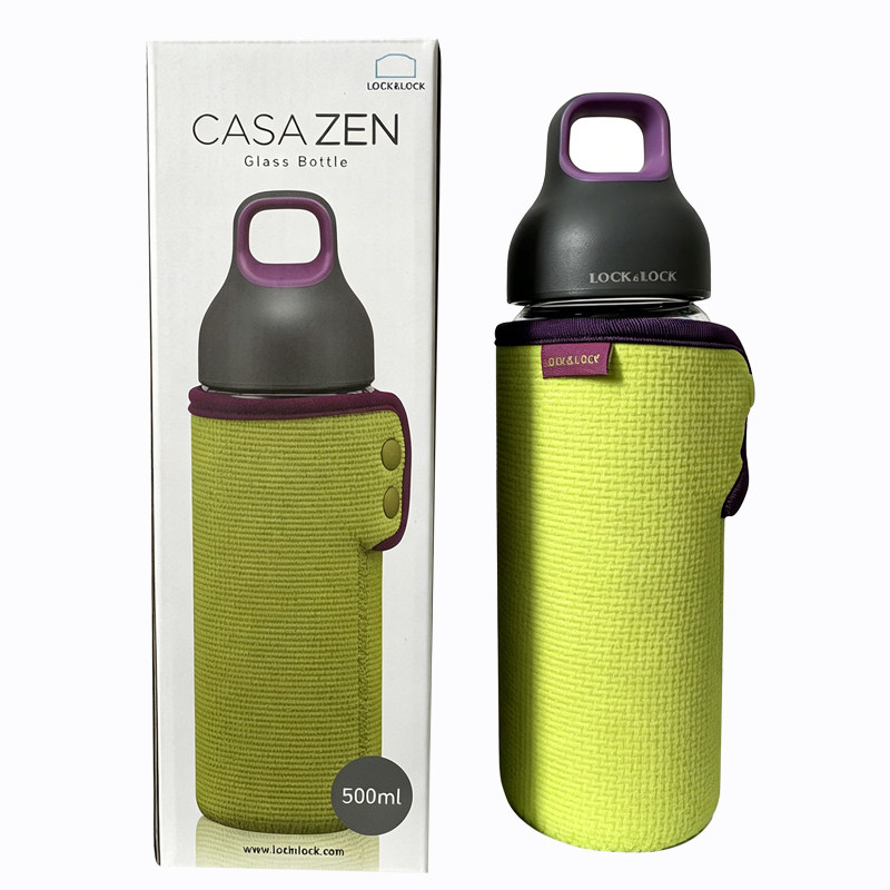 韩国乐扣乐扣耐热玻璃水杯便携创意潮流简约清新随手杯子男500ml