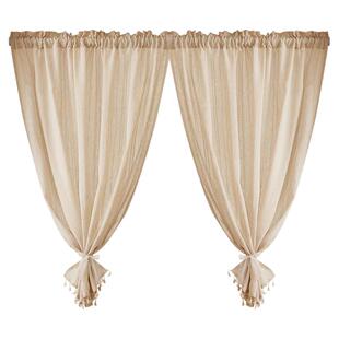 免打孔隔断柜子遮挡帘厨房卫生间门帘半帘短帘日式侘寂风亚麻窗帘