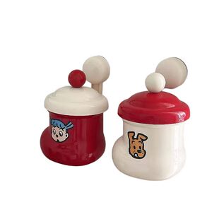 *Fish store*圣诞靴带盖壁挂收纳盒吸盘小垃圾桶迷你桌面杂物桶