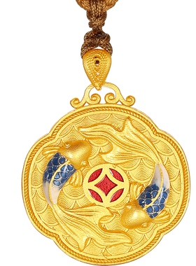 六桂福珠宝足银双鲤环财吊坠