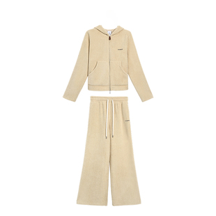 TurnSignal短款针织开衫外套长裤套装女秋连帽卫衣休闲运动两件套