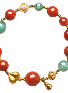 红玛瑙手链女蓝绿晶手串