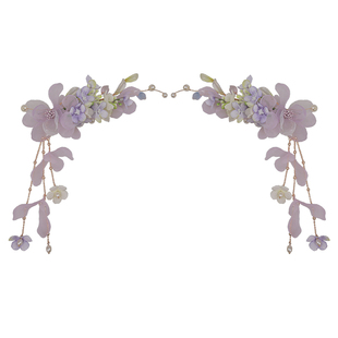 汉服发饰古风头饰全套国风绢花发簪古装配饰马面裙紫色发夹发箍女