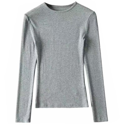 基本款修身纯色小圆领长袖打底衫