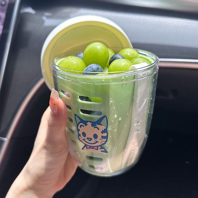 水果便当盒沙拉杯便携外带食品收纳盒双层沥水杯学生上班族带饭