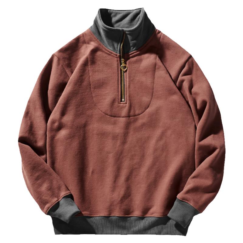 男装秋冬新款立领卫衣毛圈布加绒加厚520g重磅撞色拼接上衣外套潮