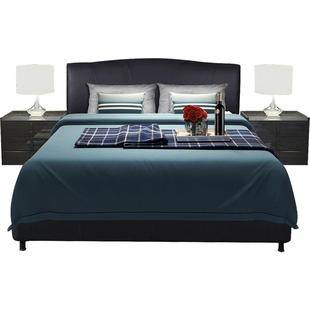 美国蕾丝皮艺床  里诺 主卧双人婚床现代简约 黑色软包真皮床1.8m