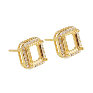 925纯银日韩公主方形耳钉diy配件 手工定制18K金钻石耳环空头配饰