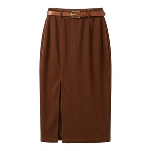 Corduroy wrap buttocks split skirt灯芯绒包臀开叉修身半身裙女