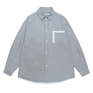 马切达春季简约男生拼接衬衣口袋设计日系衬衫情侣复古休闲外套潮