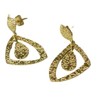 叶.工匠系列.摇曳手工银锤纹银片镀厚金耳环.Lotus Mann