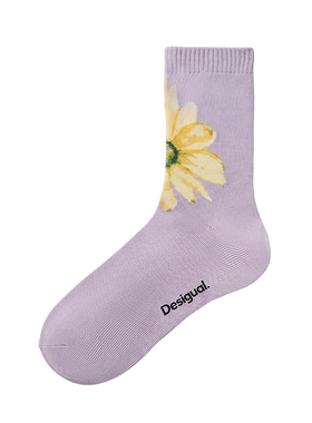 Desigual新品雏菊手绘印花中筒袜