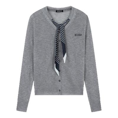 i.t GROUNDZERO韩系个性领结毛衣灰色针织衫女长袖开衫上衣