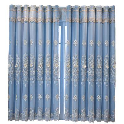 新款双层窗帘布纱一体成品简约客厅卧室全遮光浮雕绣花遮光窗帘