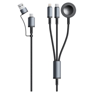 Rindu倍魔100W一拖三快充数据线TypeC/Usb转TypeC+Lightning+手表无线磁吸充电编织快充线适用手机平板笔记本