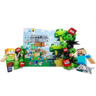 我的世界气球背景板布置套餐 生日定制海报Minecraft像素沙盒游戏