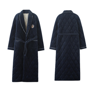 秋冬季男士加绒加厚夹棉男款长款睡衣浴袍长袍家居服男法兰绒睡袍