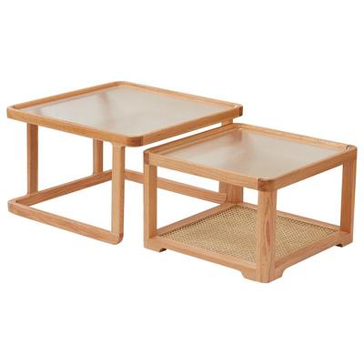 全友家居钢化玻璃边几原木风茶几