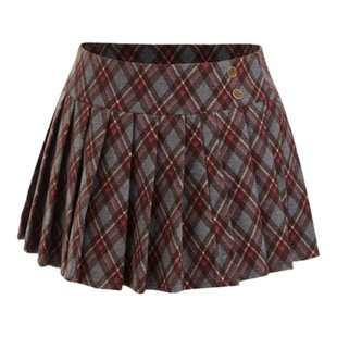 CIDER仿羊毛低腰格纹百褶迷你半身裙115035098