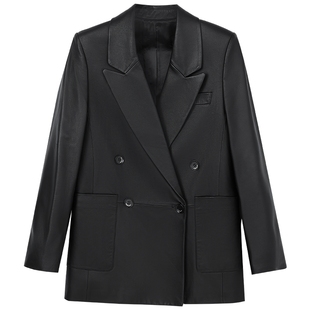 曼德诗绵羊皮西装2025秋季新款时尚经典百搭纯色气质干练皮衣外套