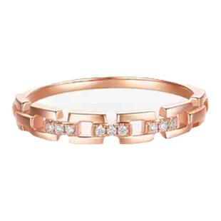 AU70玫瑰金D色莫桑石群镶满钻链条排戒18K金环环相扣戒指时尚日常