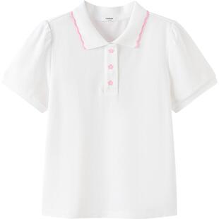 巴拉巴拉女童短袖t恤中大童polo衫夏装2026新款童装儿童白色上衣t