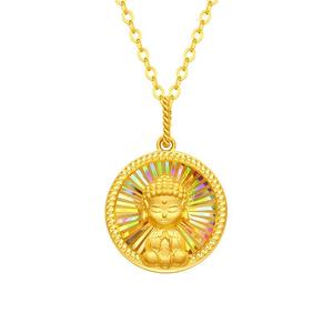 周大生黄金吊坠女炫彩足金如来佛圆牌挂坠可配项链七夕礼物送女生