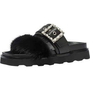 CDF女鞋2025夏季新款百搭真皮厚底勃肯鞋皮带扣简约露趾外穿女拖