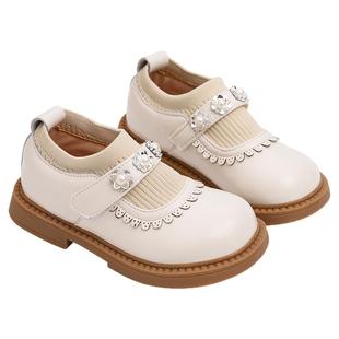 女童鞋子小皮鞋2025新款秋季儿童真皮加绒公主鞋女孩软底珍珠单鞋