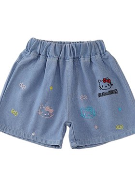 女童HelloKitty刺绣牛仔短裤