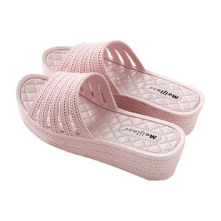 夏季拖鞋女厚底室内外居家用托鞋软底松糕中跟防滑塑料休闲坡跟