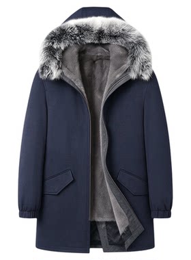 开霸水貂整貂内胆派克服男士中长款连帽大衣海宁皮草外套轻奢加厚