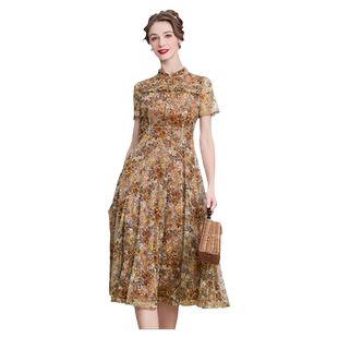 名兰世家蕾丝碎花连衣裙中年高档气质原创夏季洋气花色礼裙年轻款