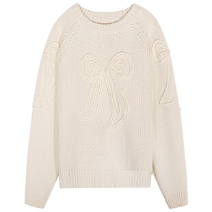 今屿花花 毛衣女款2025年新款冬季白色套头毛线衣设计感小众上衣