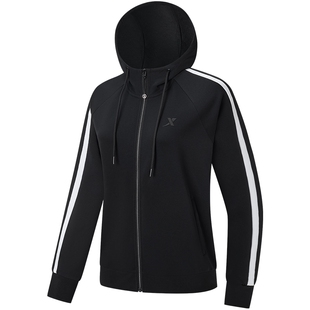 特步针织卫衣外套女春季新款连帽上衣休闲立领夹克官方旗舰店正品