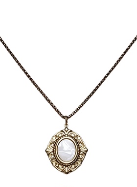 法式复古白贝母项链男生配饰