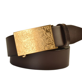 自动扣皮带真皮男士黄铜扣头层牛皮裤带商务休闲有牙外穿腰带35mm