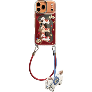 lizardhill 新年镜面小马适用苹果17promax手机壳新款16pro女iphone15斜挎可背带挂绳14过年13超好看软