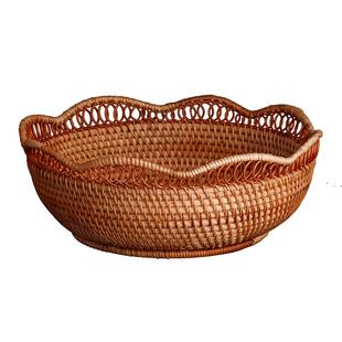 越南天然秋藤编织水果篮日式波浪镂空花编糖果盘馒头零食收纳筐