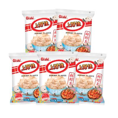 Oishi上好佳新口味鲜虾片青花椒味/蒜香味60g*5组合休闲零食怀旧