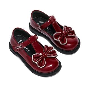 泰兰尼斯meta儿童皮鞋女童公主鞋2024秋软底蝴蝶结宝宝软底演出鞋