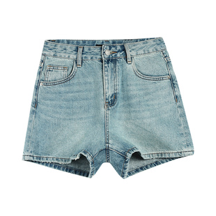 pusumede 蓝色高腰牛仔裤短裤女夏季阔腿休闲宽松显瘦a字热裤子
