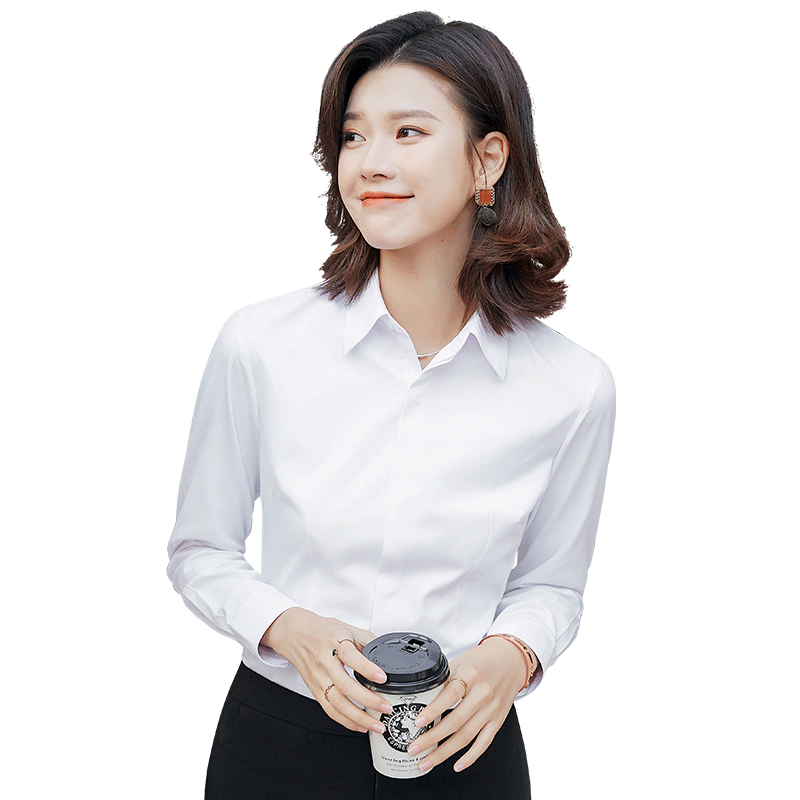 2020新款春秋长袖衬衫女韩版宽松百搭上班职业短袖工作服正装衬衣