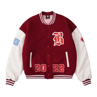 BURNIN *博宁卡牌棒球拼接夹克美式休闲宽松流行休闲圆领外套