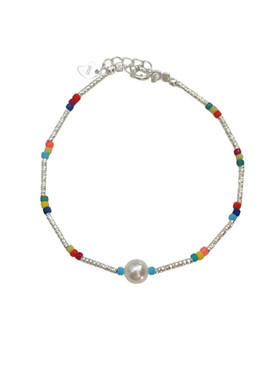 彩色女淡水珍珠纯银串珠手链