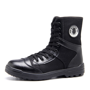 夏季高帮保安鞋超轻透气作战男靴作训靴侧拉链工装靴安检训练靴