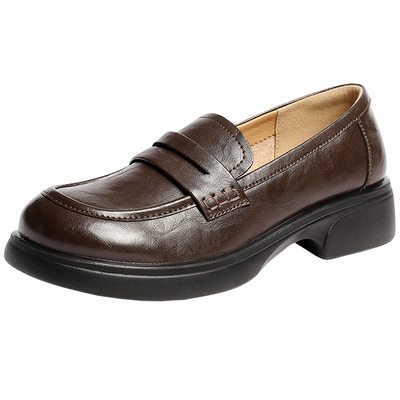 森达厚底乐福鞋女春新款黑色单鞋