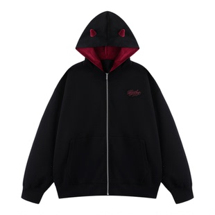 BJHG不计后果小恶魔连帽卫衣外套男款春季新年红色开衫爆款卫衣女