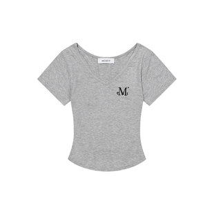 mucent标志v领t恤短袖白色上衣女夏2025新款修身显瘦时尚设计感