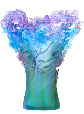 古东东古法琉璃蝴蝶兰花瓶摆件